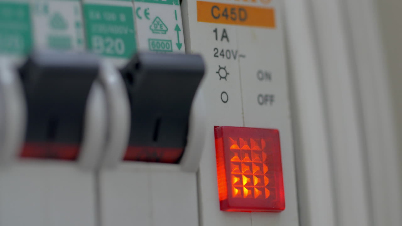 여자 손가락은 전력 스위치를 켜고 버튼이 켜집니다.