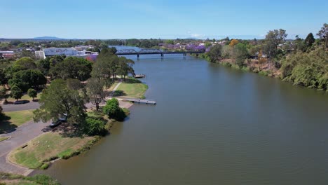 macleay river with view of kempsey bridge in kempsey, nsw, australia