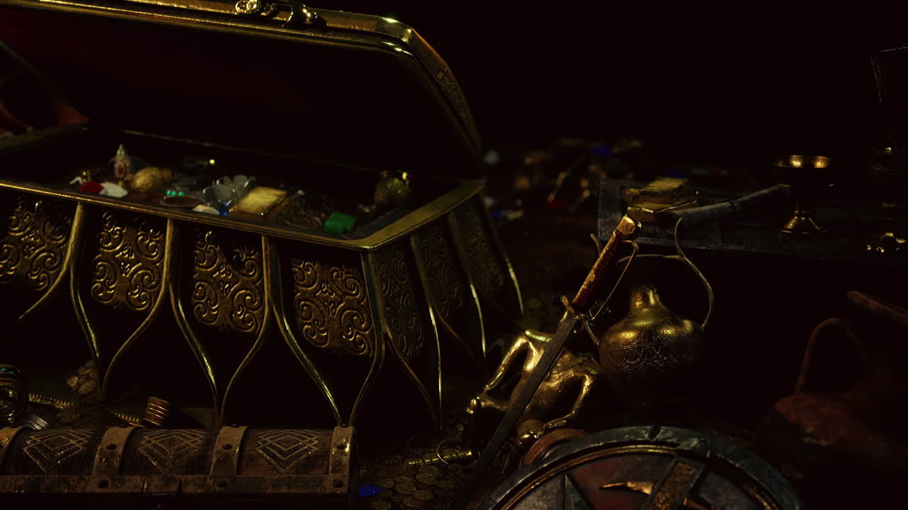 어 ⁇  속에서 보석과 금 동전을