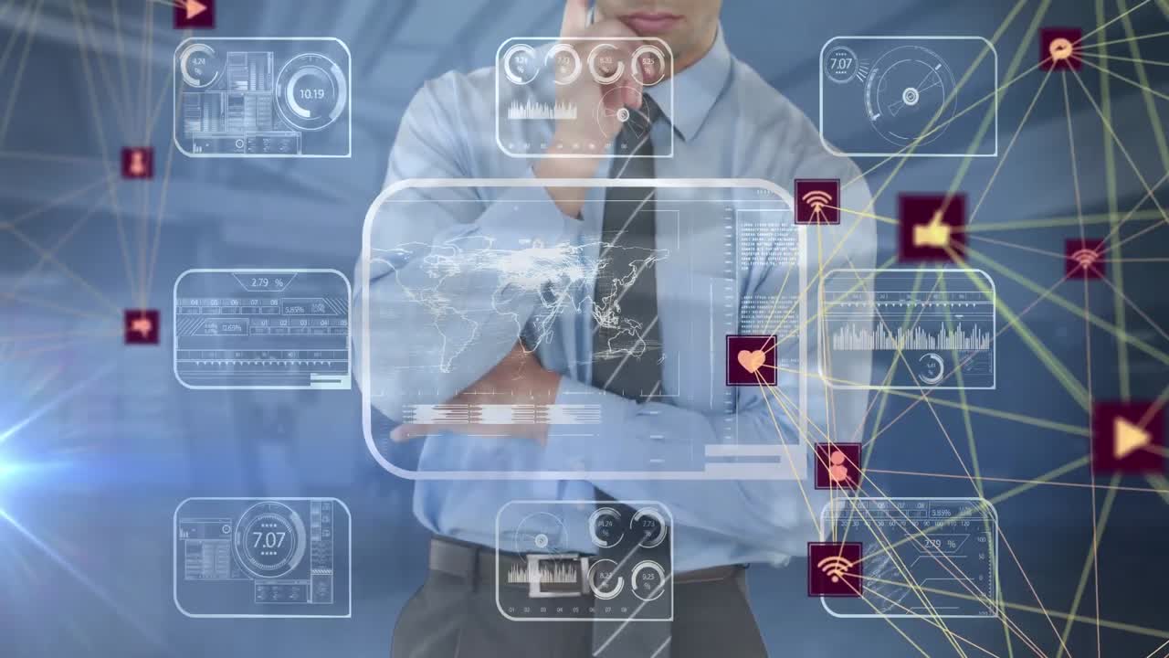 animación de la interfaz digital y el procesamiento de datos sobre el hombre utilizando un teléfono inteligente