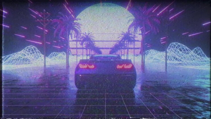 Retro Cyberpunk Car Tunnel Scene