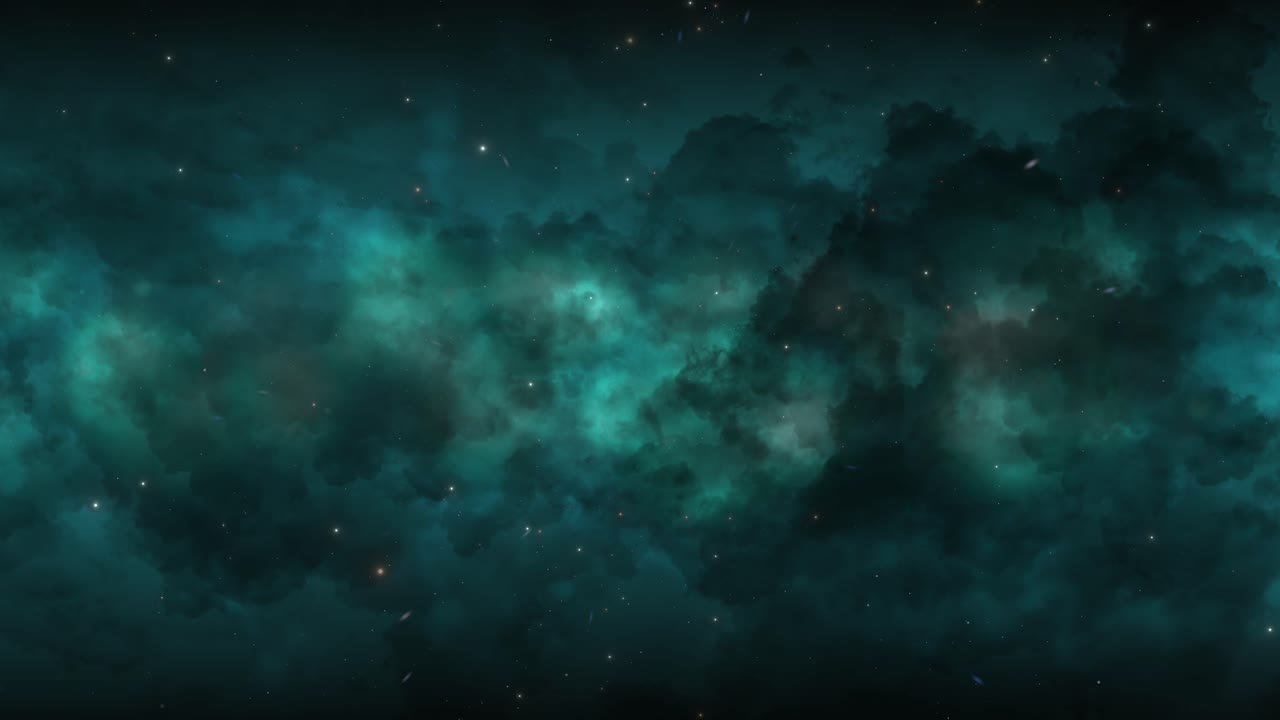 el universo cgi se acerca a las estrellas en una nebulosa nublada azul claro a rayas en el espacio, vista amplia