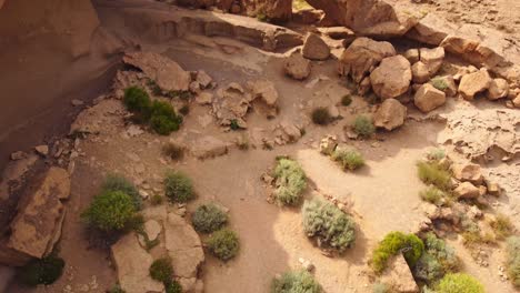 Rock-formation-in-desert-area-of-Tenerife-island,-tilt-down-view