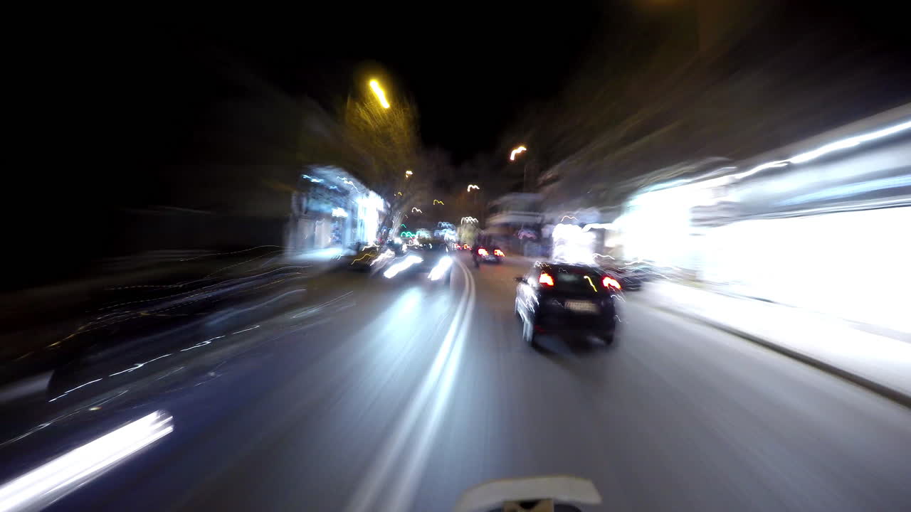 Hyper lapse of a night motorcycle ride in Athens, Greece