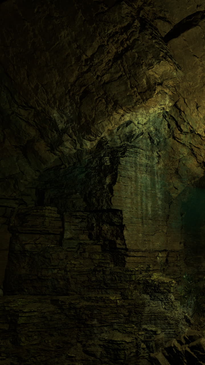L'acqua gocciola dalle rocce in una grotta buia nel mezzo della stagione delle piogge