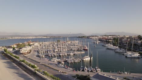 rotating aerial shot around the full port of preveza, greece