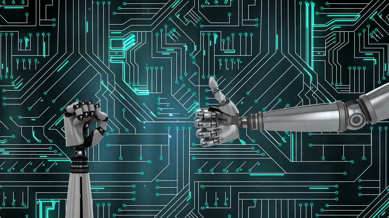 manos de robot y placa de circuito