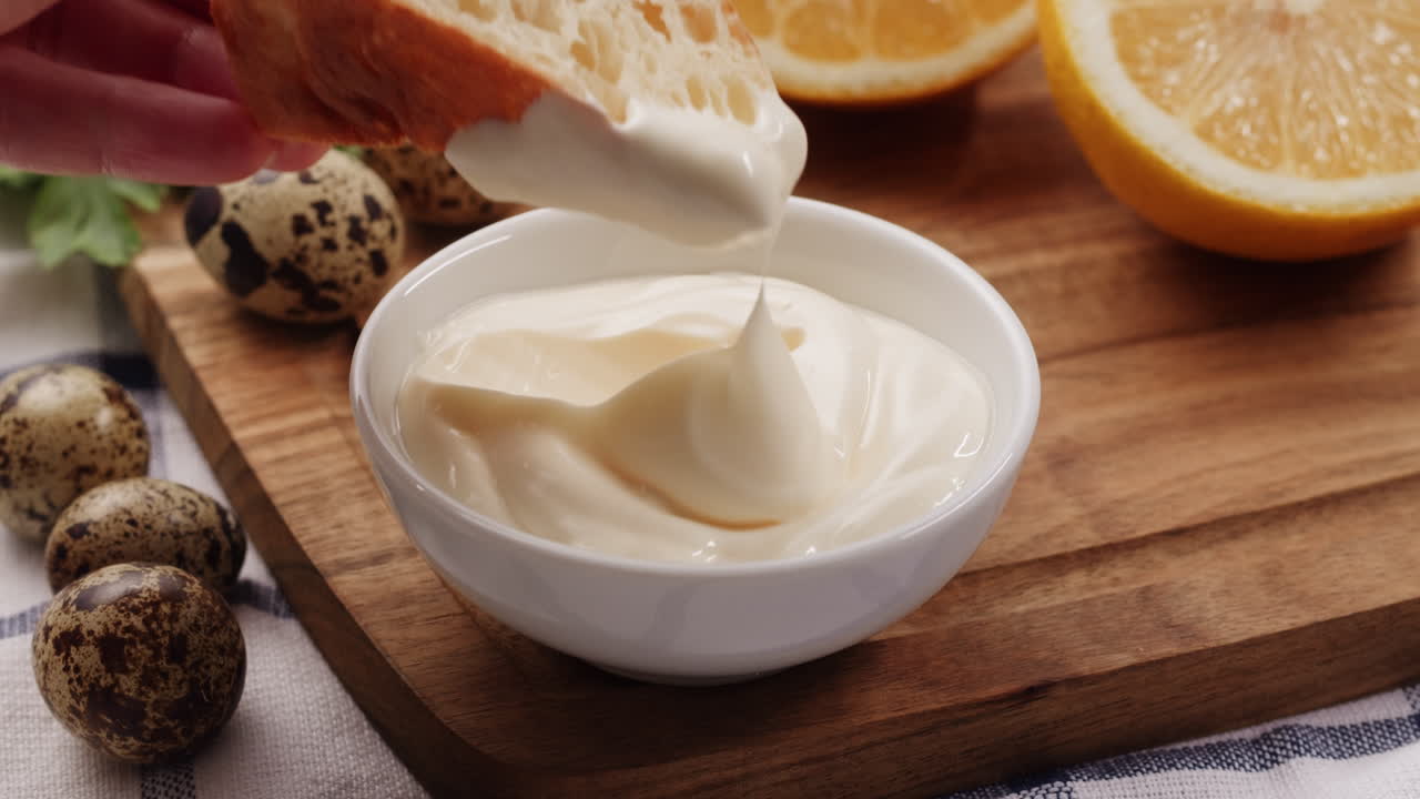 sumergir pan en mayo con limón y huevos de codorniz