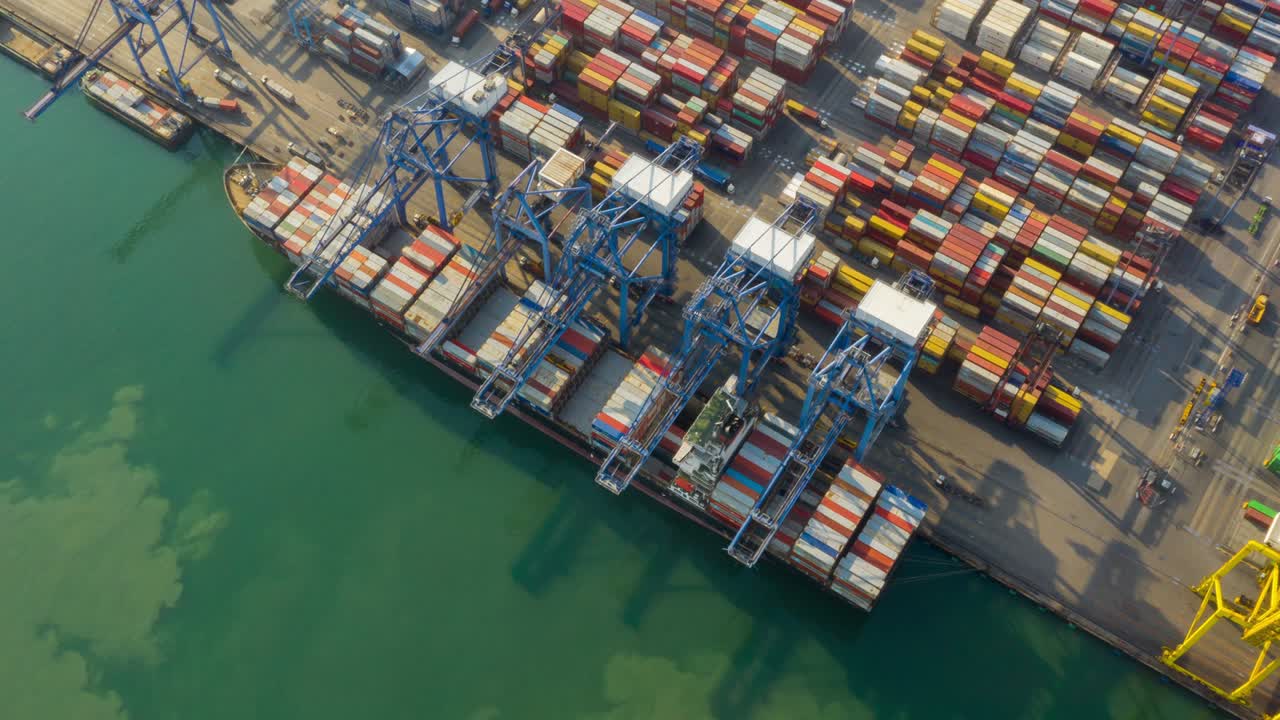 Time lapse Container , container ship in export and import business and logistics.