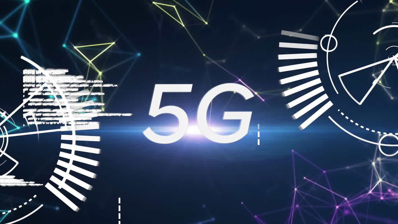 animazione di 5g scritta con cerchi bianchi che si muovono su sfondo nero
