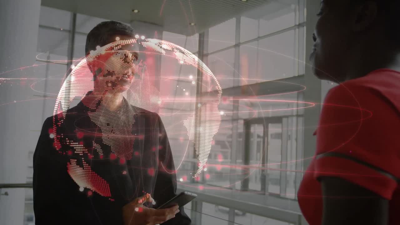 animación del globo sobre diversas personas de negocios en la oficina