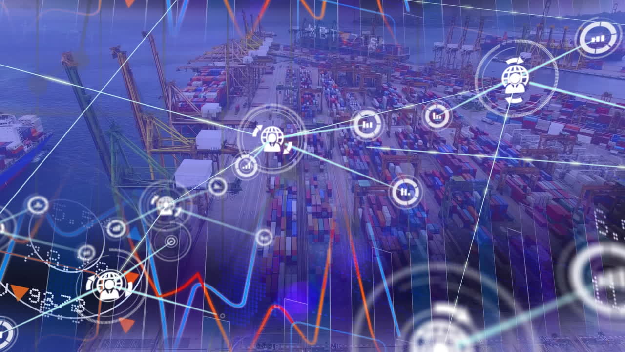 포트 위의 아이콘으로 연결 네트워크의 애니메이션
