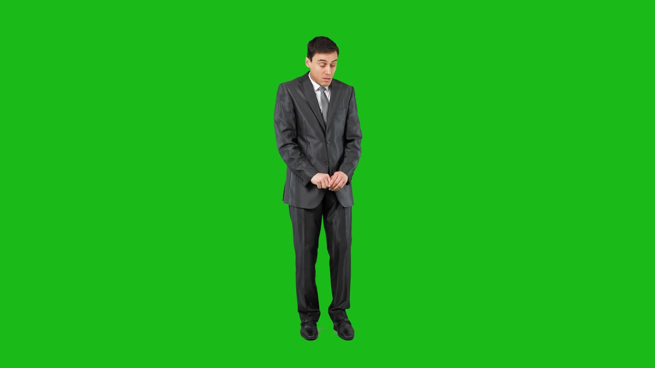 Businessman Expressing Various Emotions and Body Language on Green Screen