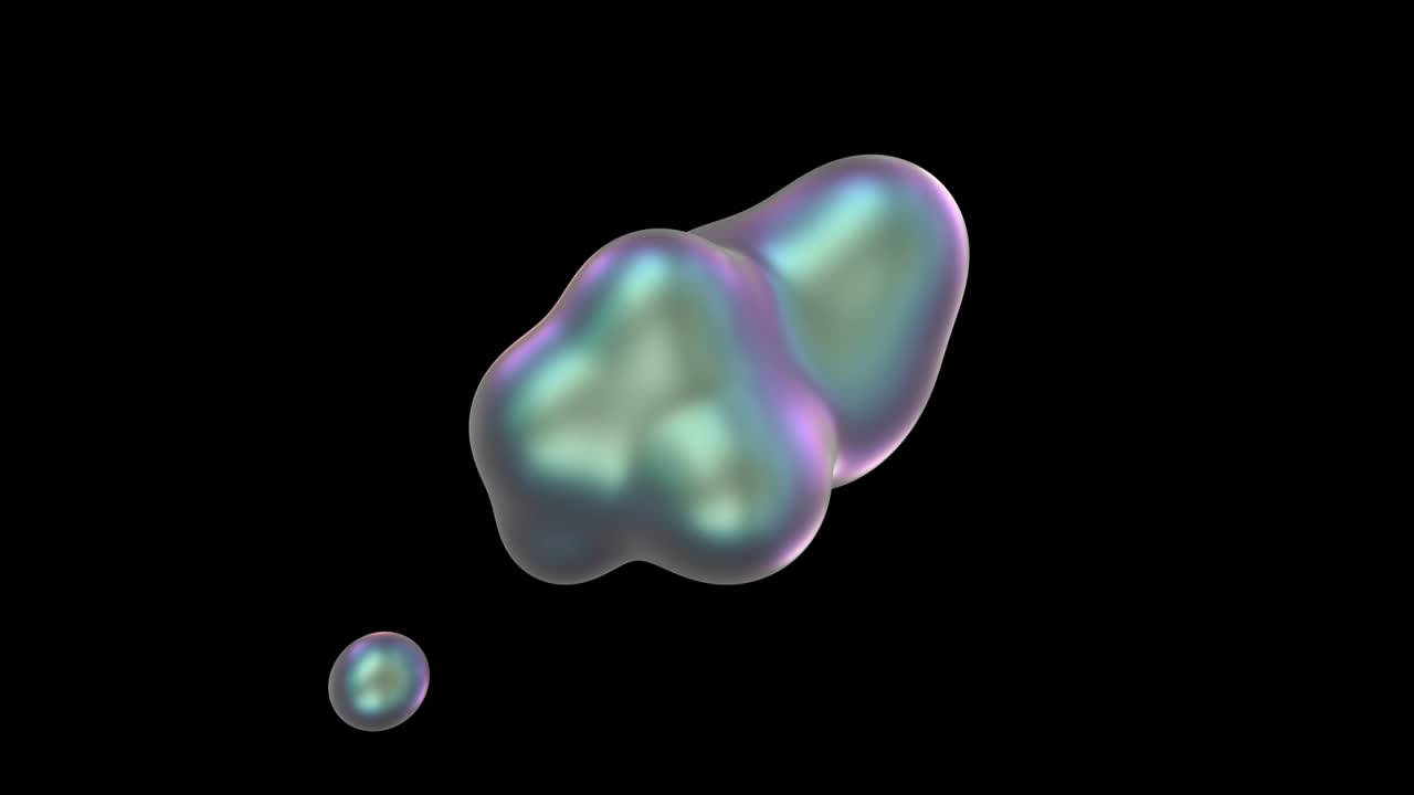 Abstract Iridescent Liquid Metaball Morphing on Black Background