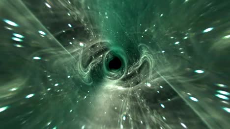 volo spaziale a grunge nuvola verde tunnel di wormhole attraverso lo spazio-tempo vortice anello di sfondo. 4k 3d render sci-fi viaggio interstellare attraverso worm hole nell'iperspazio. volo interstellare nuvola astratta.