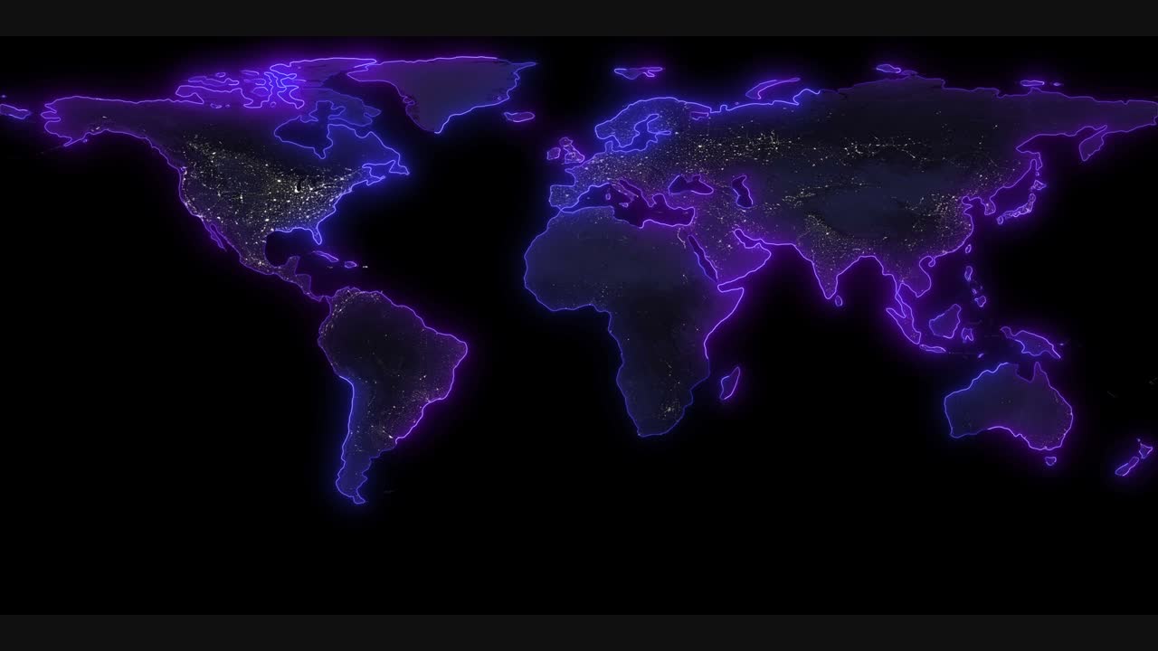 las líneas brillantes trazan los contornos del mapa del mundo.