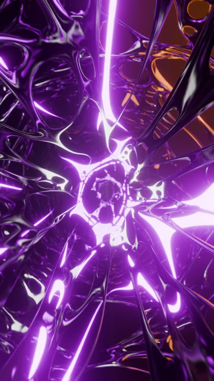 Bright glowing neon lights moving in endless loops vertical