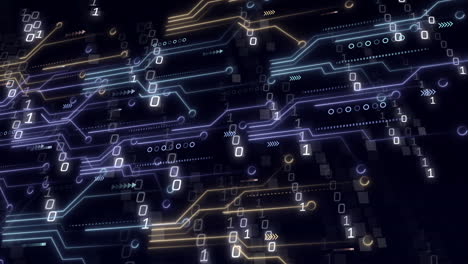 Animation of binary coding data processing over black background
