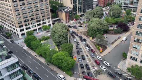 New-York-City-looking-out-at-buildings-then-down-to-the-traffic-jam