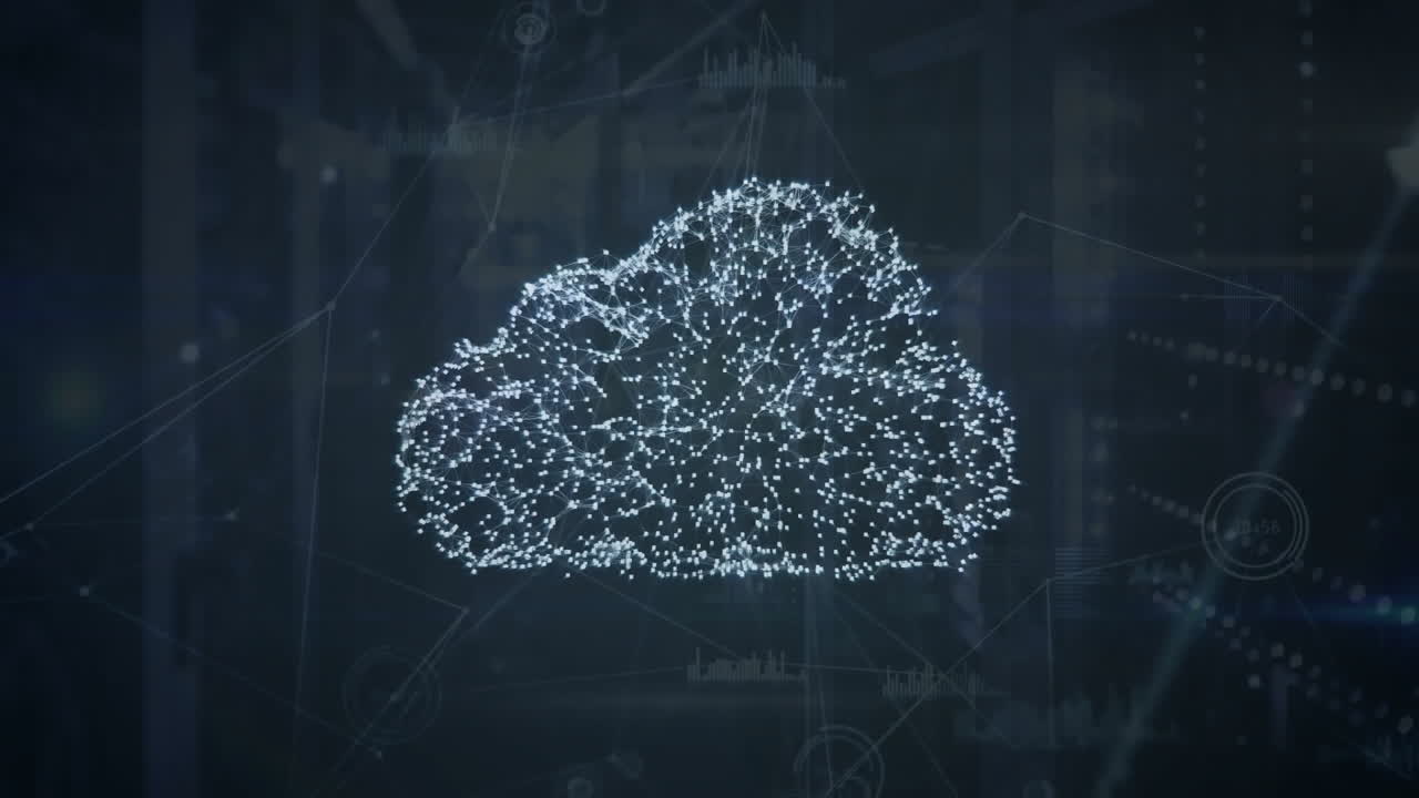 Animation of digital cloud and data processing over computer servers