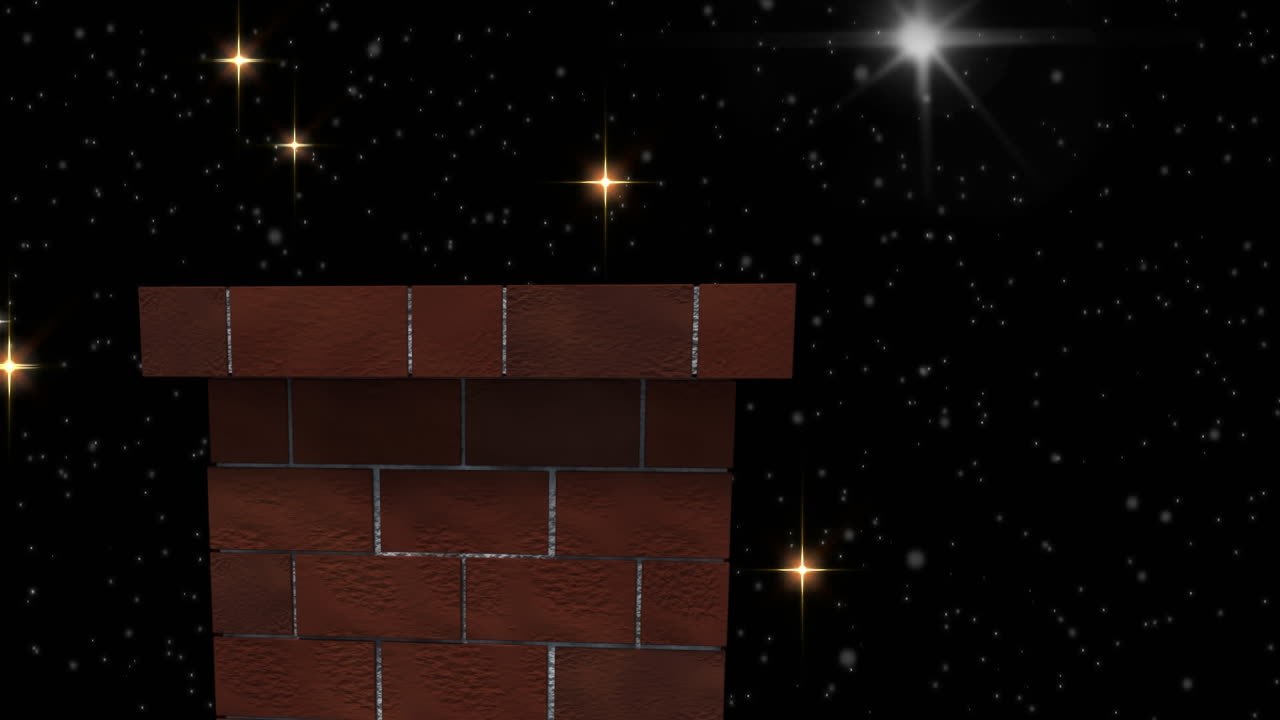 animación de paisaje navideño de invierno con chimenea, nieve cayendo y luna