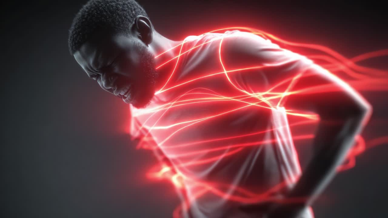 Una rappresentazione dinamica di dolore ed energia: la lotta ritratta attraverso vivide scie luminose, evidenziando la battaglia emotiva e fisica contro il disagio.