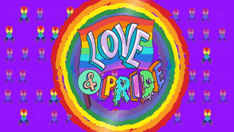 animación del círculo del arco iris y el amor y el orgullo de la textura púrpura con cintas
