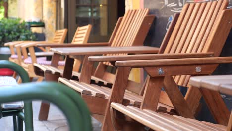 outdoor wooden cafe seating