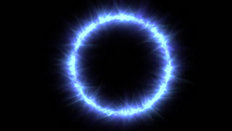 partículas de círculo brillantes azules aisladas sobre un fondo negro. 4k