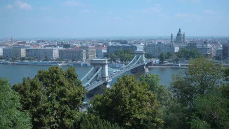 budapest chain bridge view filmed from buda castle, fast foward