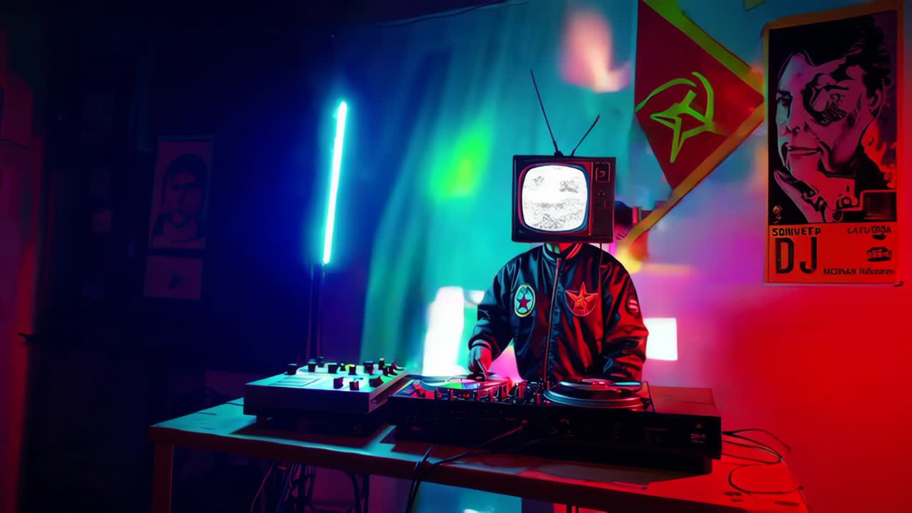 dj retro con cabeza de televisión