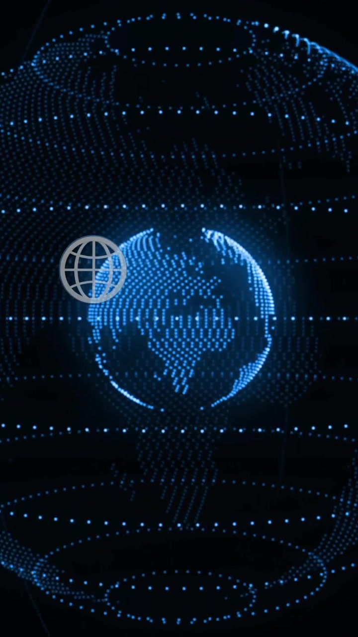 Animation of globe and digital data processing over black background