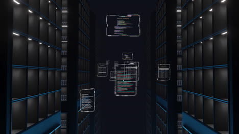 Animation-Der-Verarbeitung-Von-Textdatendateien-über-Einem-Dunklen-Computerserverraum