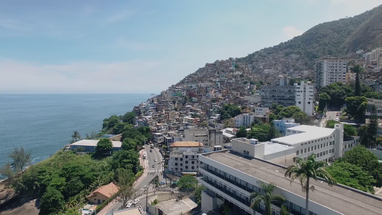 Drone Fly Over Of Seaside Favela In Rio De Janeiro, Brazil