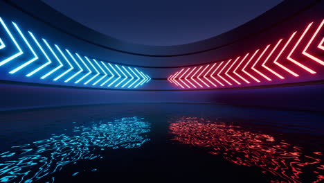 glowing neon lines with water surface background, 3d rendering.