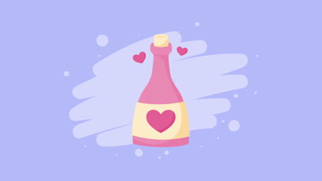 botella de champán rosa con corazones