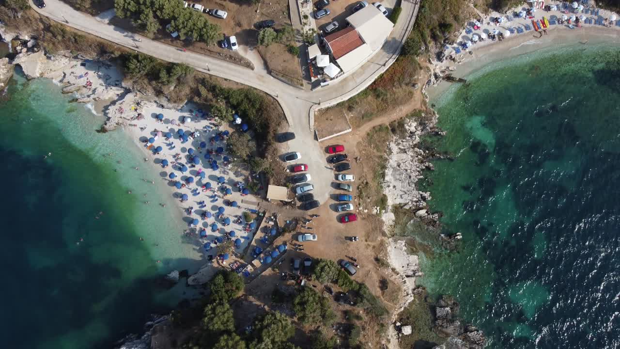 Aerial view of Porto Timoni beach in the island of Corfu, Greece