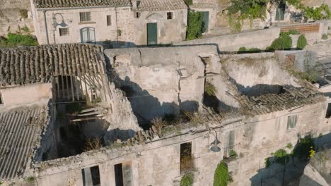 aerial view of modica alta val di noto sicily old baroque cliff town south with collapsed roofs italy