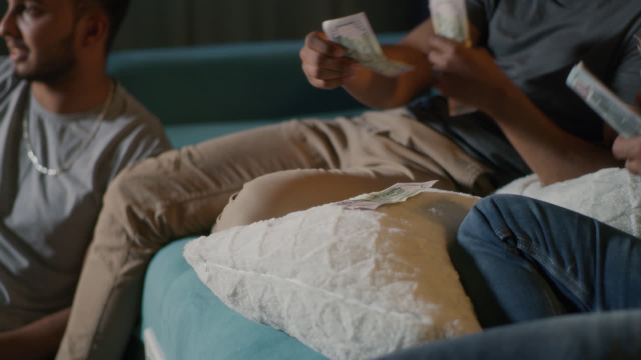 Friends counting money at home