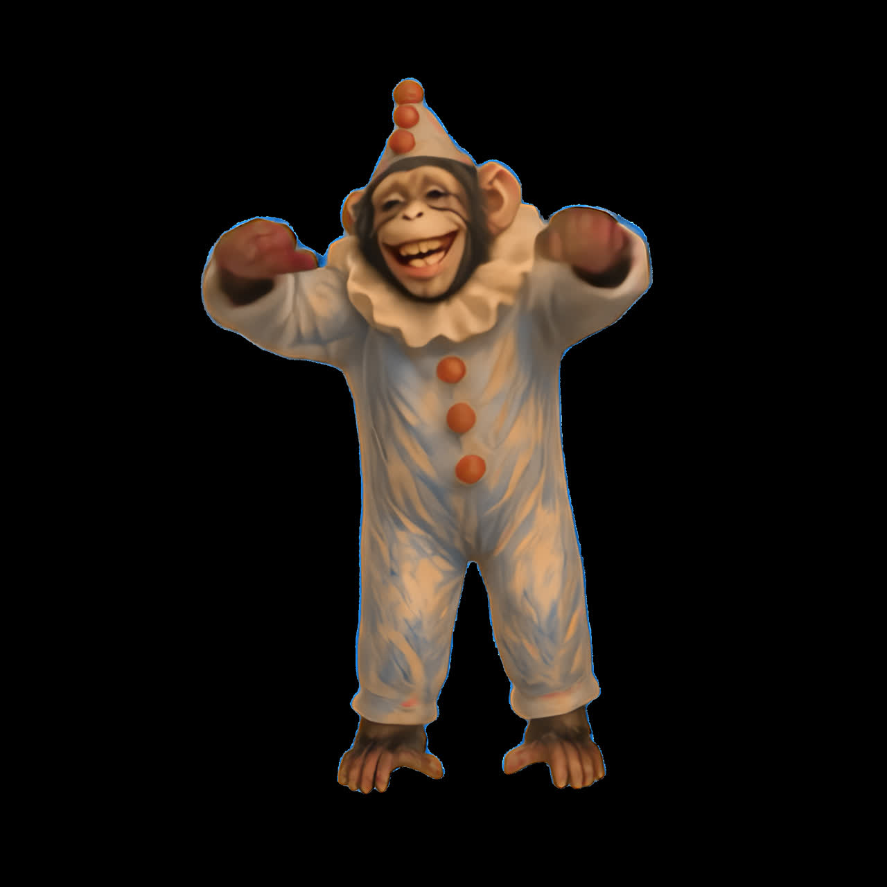 Vintage monkey clown illustration animation isolated asset, transparent 4K video, alpha channel