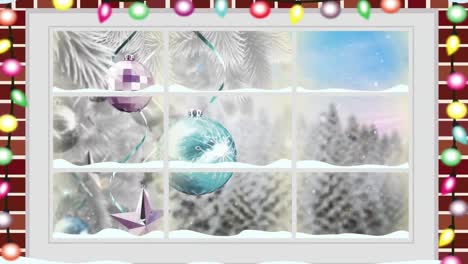 Animation-of-winter-christmas-scene-with-christmas-tree-seen-through-window