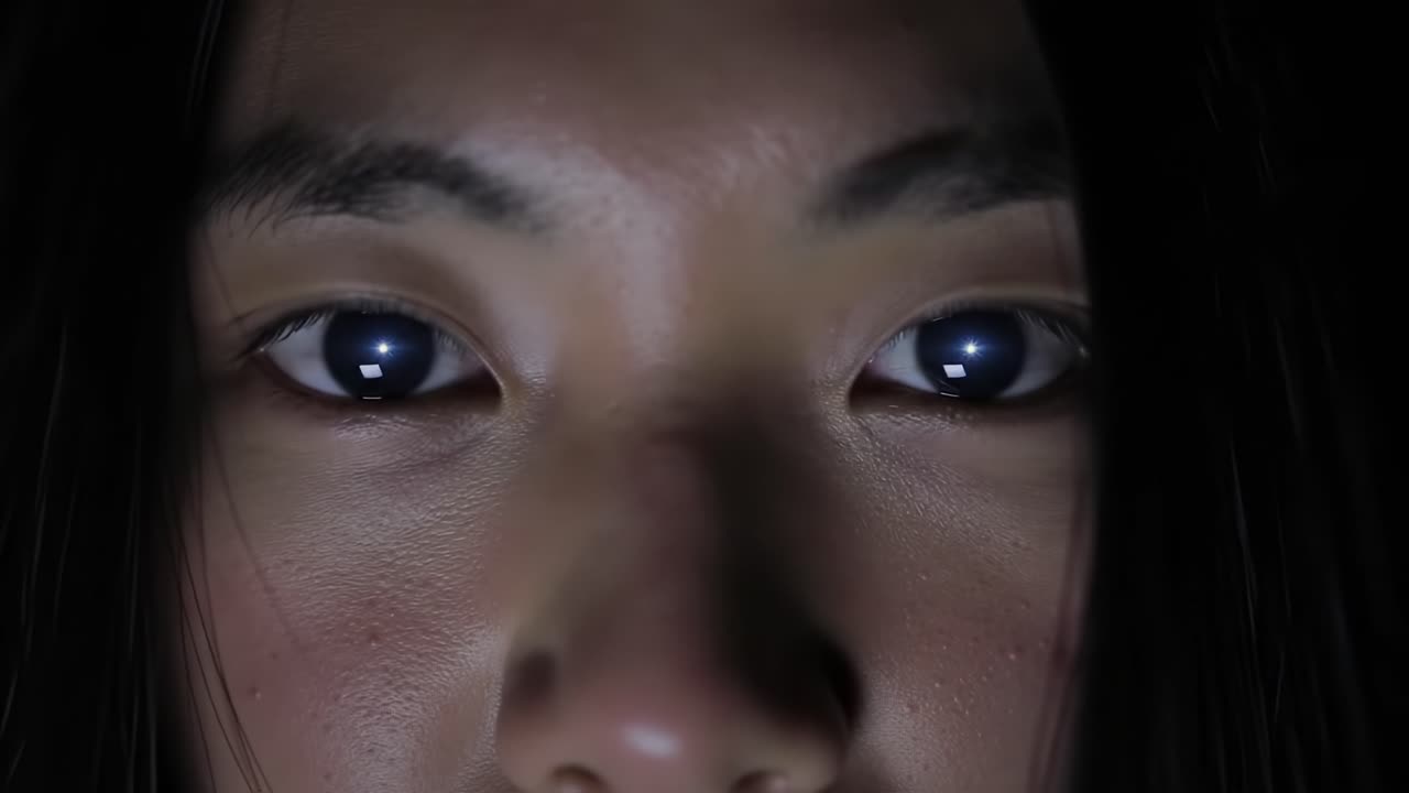 Close-up of Asian Woman's Eyes in the Dark