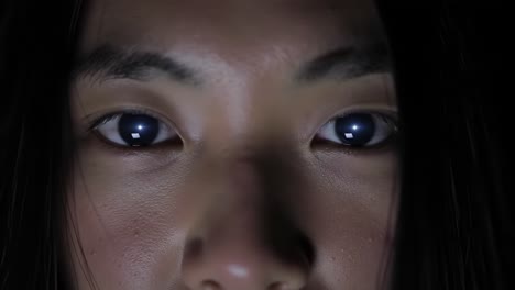 close-up of asian woman's eyes in the dark
