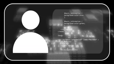 animación de iconos digitales, codificación binaria y procesamiento de datos