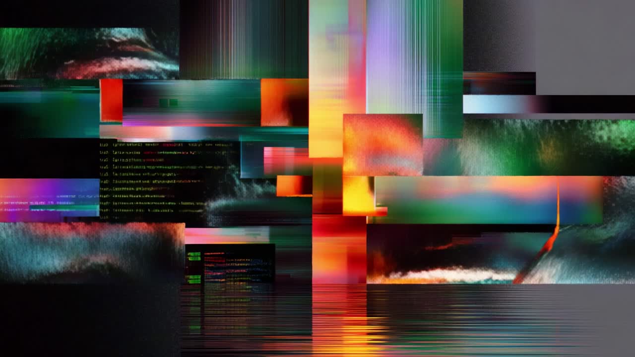 A Captivating Abstract Digital Composition Featuring Vibrant Colors and Intricate Code Patterns That Showcase the Intersection of Technology and Artistic Expression