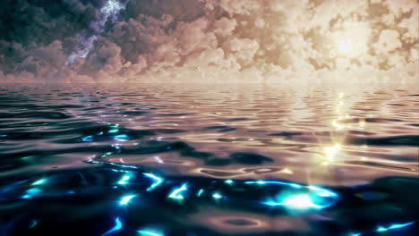 mystical ocean sunset with storm clouds