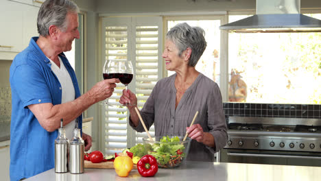 happy senior couple making a salad