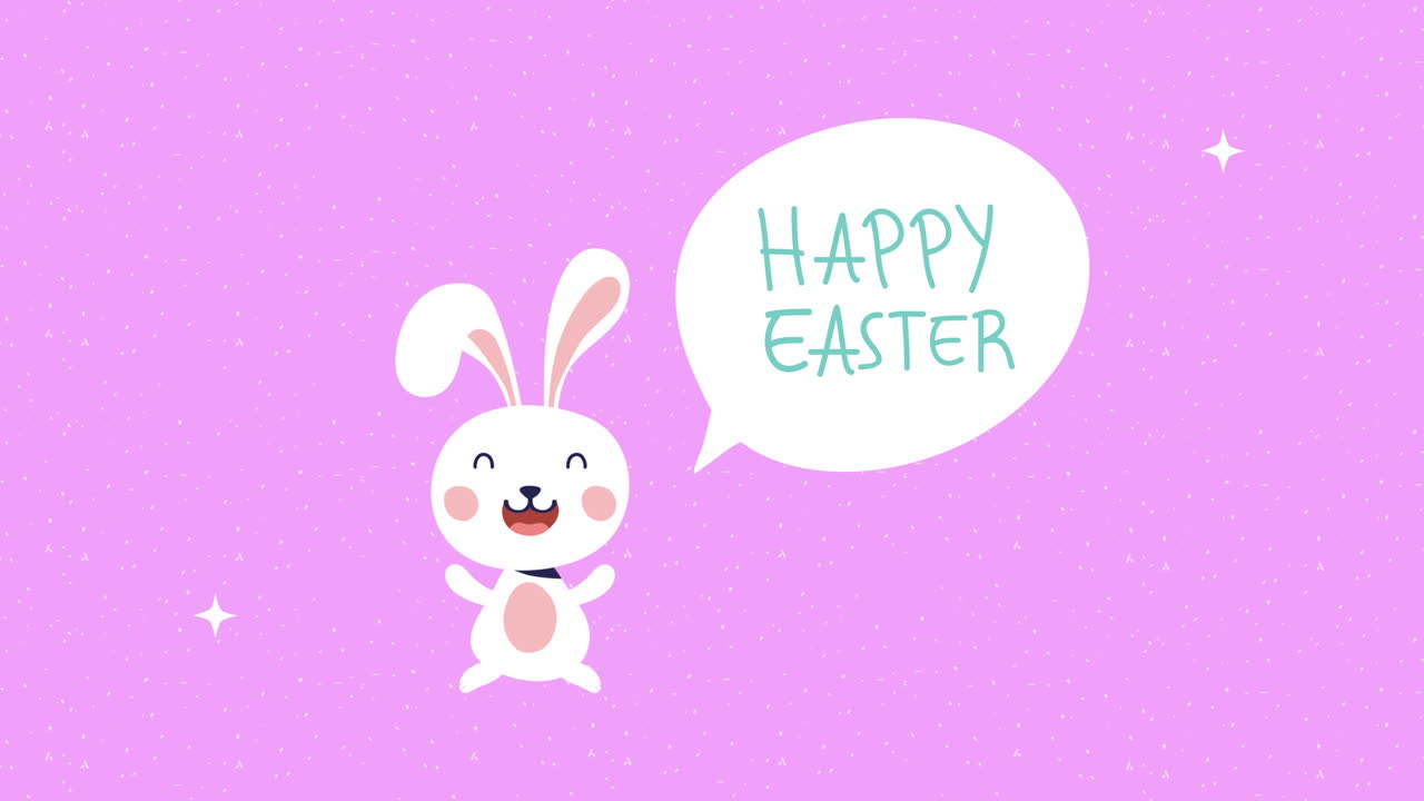 happy easter animated card with rabbit and speech bubble