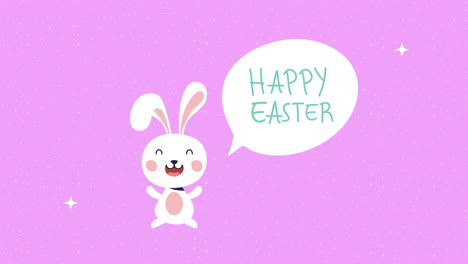 feliz tarjeta animada de pascua con conejo y burbuja de habla