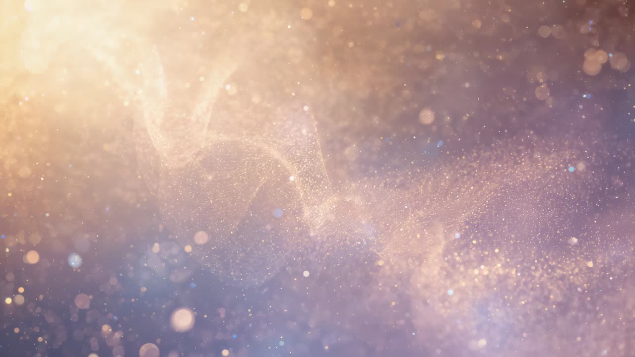 Glødende gullbluss som gnistrer støv og former et bånd som skinner over midten med bokeh-fiolett dis